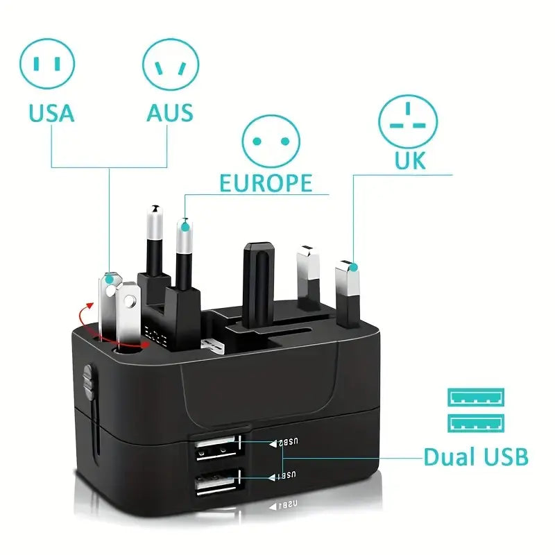 Travel Adapter with 2 USB Charging Ports